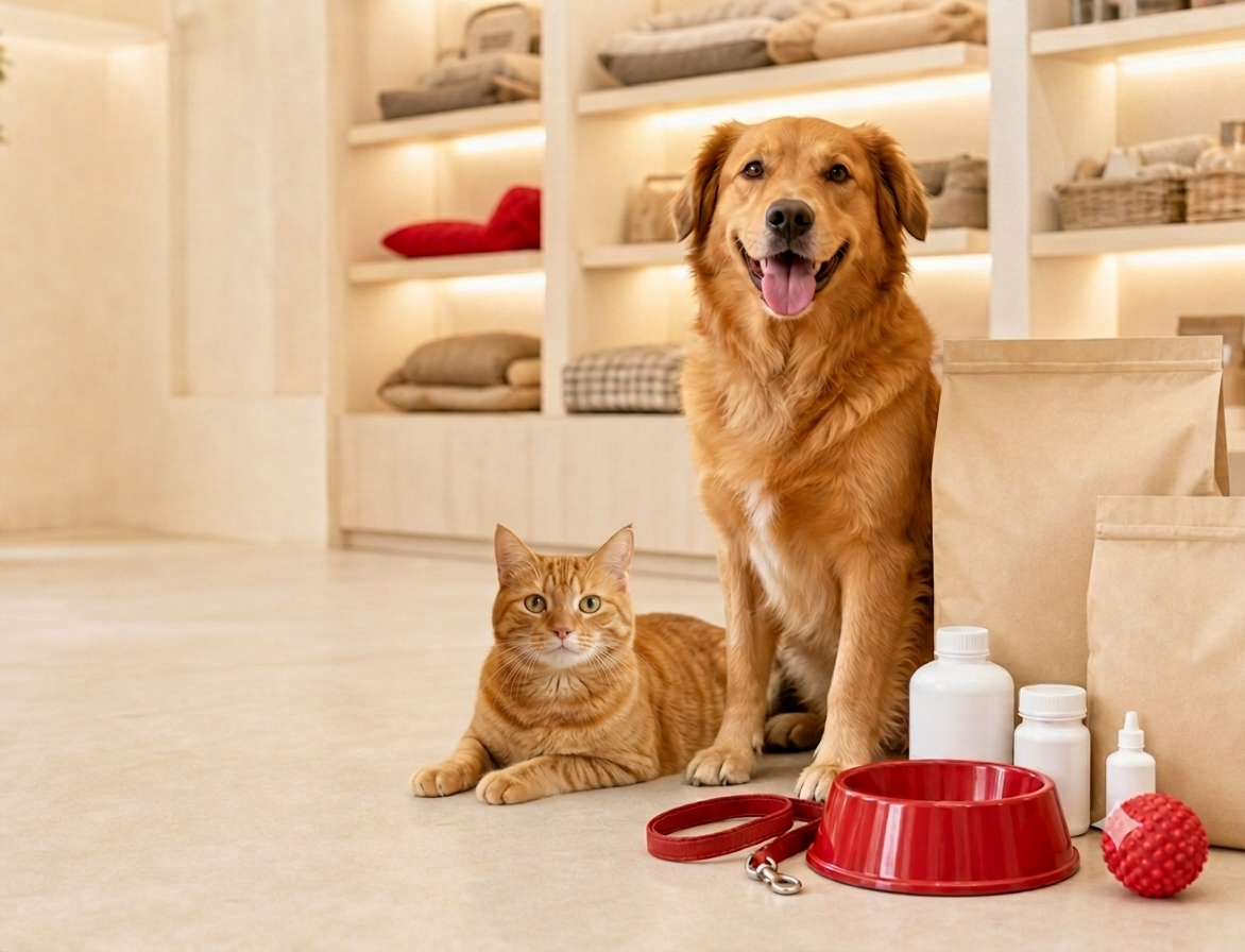 Os personagens cachorro e gato da Agromaxxi na loja